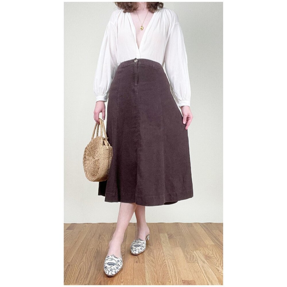 Vintage 100% Linen High Or Low Rise Midi Skirt A-line Full Romantic Quiet Luxury